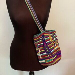 Vintage 90s Embroidered Guatemalan Textile Maya Mexico Art Purse Bag Birds